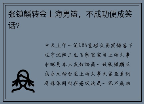 张镇麟转会上海男篮，不成功便成笑话？